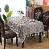 Yeknu European Tablecloth Embroidered Jacquard Dining Table Cloth Vintage Tassel Tea Table Cover Chinese Style Satin Square Tablecloth carpet