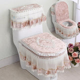 Yeknu Embroidered Edge Fabric Lace Toilet Mat 3Piece Autumn Winter Velvet Toilet Cover U-shaped Zipper Toilet Seat Skirt Style Hem