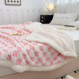 Yeknu Checkerboard Plaid Lamb Blanket Soft Thick Fluffy Warm Nap Blanket Double Sided Velvet Blanket Sofa Cover Bed Cover Bedspread