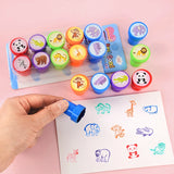 Yeknu 10pcs Cartoon Animal Unicorn Self-ink Stamps Toy Kids Birthday Party Favors Goodie Bag Pinata Fillers Boy Girl Christmas Gift