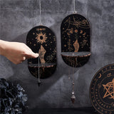 Yeknu Crystal Black Sun Crystal Display Magic Bohemian Style Hand-Held Witch Supplies Wooden Pendants Pastoral Style Crystal Frame