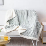 Yeknu Modern Simple Plaid Double-Layer Lambswool Blanket Office Lunch Break Warm Blanket Home Sofa Thickened Soft Shawl Blanket