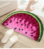 Yeknu Creative Soft Thick Plush Mug Half Round Round Watermelon Floor Mat Non-slip Absorbent Kitchen Bathroom Carpet  Machine Washable