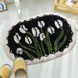 Yeknu Oval Tufting Tulip Bathmat Soft Black White Bathroom Door Mat Fluffy Rug Bedroom Foot Carpet Floor Safety Pad Home Room Decor