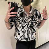 Yeknu Japanese Summer Ice Silk Flower Shirt for Men Short Sleeve Loose Casual Harajuku Oversized New Thin Hawaiian Shirt Men