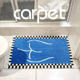 Yeknu Minimalist Abstract Plaid Blue Rugs Comfortable Soft Bedroom Decoration Rug Bathroom Non-slip Door Mat Super Absorbent Cushions