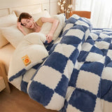 Yeknu Checkerboard Super Thick Warm Winter Blankets Soft Artificial Lamb Cashmere Weighted Blanket Fluffy Warmth Duvet Comforter Quilt