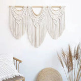 Yeknu Large Macrame Tapestry Hand Made Cotton Rope Tassel Pendant Wall Hanging Tapestry with Wooden Stick Hand-Woven Bohemia Tassel