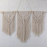 Yeknu Large Macrame Tapestry Hand Made Cotton Rope Tassel Pendant Wall Hanging Tapestry with Wooden Stick Hand-Woven Bohemia Tassel