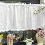 Yeknu Korean Cotton Daisy Curtains Road Pocket Shade Curtain Floral Tassel for Kitchen Bedroom Living Room Bay Window Cabinet Curtain