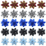 Yeknu 5.7 Inch Artificial Blue and Black Christmas Glitter Flowers with Clips 5/10pcs Xmas Tree Flower Ornaments Noel New Year Decor