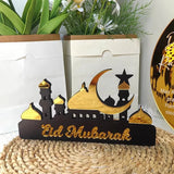 Yeknu Ramadan Kareem Table Ornament Wooden Acrylic Eid Mubarak Moon Star Castle DIY Tabletop Decoration Islamic Party Home Decor