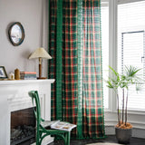 Yeknu American Style Green Plaid Yarn-dyed Curtain Semi-shading Bay Window Curtains for Kitchen Living Room Bedroom Home Decoration