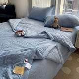 Yeknu Korean Ins Bedding Set, Luxury Quilt Cover, Pillowcase Flat Bed Sheets, Simple Girl Princess Ruffle Home Textiles