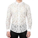 Yeknu 2024 Spring Long Sleeve See Through Mens Shirt Sexy Floral Embroidery Mesh Lace Shirts Tops Men Streetwear Fashion Slim Cardigan