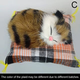 Yeknu Artificial Mini Sleeping Cats on Cloth Pad Plush Simulation Lying Cats Doll Ornaments Children's Gifts Home Decoration Crafts