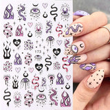 Yeknu - 3D Purple Blue Evil Eyes Nail Art Stickers Snake Flame Star Sliders Decoration Cute Grasshopper Animal Gel Polish Decals FBEB173