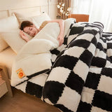 Yeknu Checkerboard Super Thick Warm Winter Blankets Soft Artificial Lamb Cashmere Weighted Blanket Fluffy Warmth Duvet Comforter Quilt