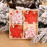 Yeknu 12/9Pcs Christmas Wooden Pendant Snowflake Xmas Tree Hanging Ornaments Christmas Decorations for Home Navidad Gift New Year