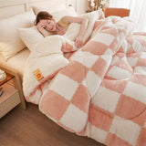 Yeknu Checkerboard Super Thick Warm Winter Blankets Soft Artificial Lamb Cashmere Weighted Blanket Fluffy Warmth Duvet Comforter Quilt