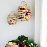 Yeknu Handmade Rattan Storage Basket Hanging Organizer with Handle Flower Fruit Vegetable Holder Support Home Kitchen Wall Decor