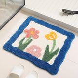 Yeknu Floral Tufting Bathroom Mat Soft Tulip Bedside Foot Carpet Rug Floor Pad Bedroom Doormat Aesthetic Home Room Tidy Decor