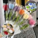 Yeknu 1PC Knited Flower Rose Tulips Daisy Fake Flowers Bouquet Wedding Party Decoration Hand Knitted Creative Flower Bouquet Gift