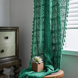 Yeknu American Style Dark Green Vintage Hollowing Crochet Patchwork Window Curtain Blackout Drapes for Living Room Study Curtain