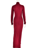 Yeknu 2024 Fall Elegant Turtleneck Bandage Long Party Dresses for Women 2024 Sexy Elegant Ladies Slim Long Maxi Evening Dress Red