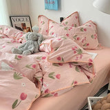 Yeknu Bedding Set Flora INS Girls 2024 New Tulip Rabbit Double-layer  Bed Set Of Four Pieces Washing Cotton Bed Sheets Duvet Cover Set