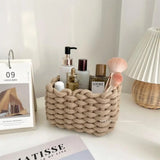 Yeknu Handmade Cotton Rope Woven Storage Basket Home Decor Natural Fabric Desktop Baby Toys Sundries Storage Basket Picnic Basket