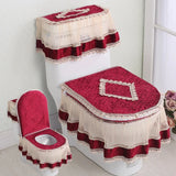 Yeknu Embroidered Edge Fabric Lace Toilet Mat 3Piece Autumn Winter Velvet Toilet Cover U-shaped Zipper Toilet Seat Skirt Style Hem