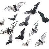 Yeknu Mini Halloween 3D Hollow Bat Wall Stickers Black Bat Sticker Room Decor Party DIY Decals Halloween Horror Bats Removable