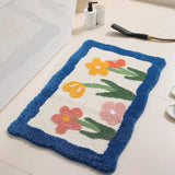 Yeknu Floral Tufting Bathroom Mat Soft Tulip Bedside Foot Carpet Rug Floor Pad Bedroom Doormat Aesthetic Home Room Tidy Decor