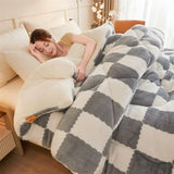 Yeknu Checkerboard Super Thick Warm Winter Blankets Soft Artificial Lamb Cashmere Weighted Blanket Fluffy Warmth Duvet Comforter Quilt