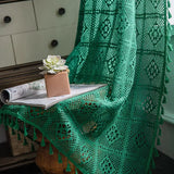 Yeknu American Style Dark Green Vintage Hollowing Crochet Patchwork Window Curtain Blackout Drapes for Living Room Study Curtain