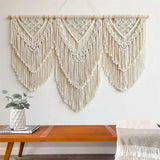 Yeknu Handwoven Macrame Tassel Pendant Wall Hanging  Tapestry  with  Wooden Stick Hand-Woven Bohemia Tassel Curtain Tapest