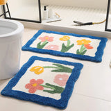 Yeknu Floral Tufting Bathroom Mat Soft Tulip Bedside Foot Carpet Rug Floor Pad Bedroom Doormat Aesthetic Home Room Tidy Decor