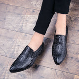 Yeknu Hot Fashion Men's Crocodile OR Checked Pattern Leather Shoes Business Shoes Slip-on Dress Shoes Luxury Goods Summer Black Loafer