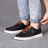 Yeknu Men Casual Shoes genuine leather Handmade Lace-up Flat Shoes Men Black office Work Shoe Business Casual Sneakers Men Shoes