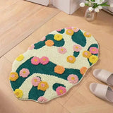 Yeknu Irregular Tufting Floral Bathroom Mat Soft Bathmat Rug Bedroom Carpet Doormat Floor Anti Slip Pad Aesthetic Home Room Decor