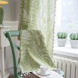 Yeknu Green Leaf Home Life Decoration Curtain American Style Semi-blackout Cotton Linen Living Room Bedroom Translucen  Fringe Curtain