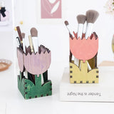 Yeknu Nordic Wood Tulip Pensil Holder Brush Storage Small Stuff Organizer Pen Organization Support Home Office Studio Table Decor