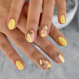 Yeknu 24Pcs Round Head Oval Manicure Lemon Yellow Summer Days Design Short Fake Nails Detachable Cute Nail Tips with Glue