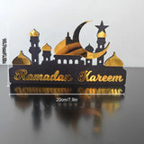 Yeknu Ramadan Kareem Table Ornament Wooden Acrylic Eid Mubarak Moon Star Castle DIY Tabletop Decoration Islamic Party Home Decor