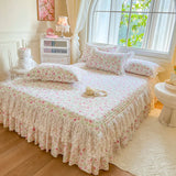 Yeknu Princess 1 Piece Lace Bed Skirt + 2 Piece Pillowcases Bedding Bedspreads Sheet Pink Lace Bedding Set Bed For Girl Bed Cover