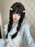 Yeknu 22Inch Black Lolita Hime Cut Synthetic Wigs with Bang Long Natural Straight Hair Wig for Women Daily Use Cosplay Heat Resistant