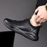 Yeknu Men's Casual Shoes lace up black Trend Wild Fashion Men Shoes Thick-soled Shoe Men genuine Leather Shoes Men Zapatos De Hombre