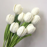 Yeknu 1PC Crochet Tulips Flower Hand-knitted Artificial Flower Bouquet Fake Flower for Home Vase Decoration Christmas New Year Gifts