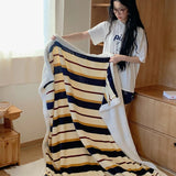 Yeknu Ins Style Blanket 2024 New Skin Friendly Lamb Fleece Blanket Striped Series For Bedroom Sofa Office